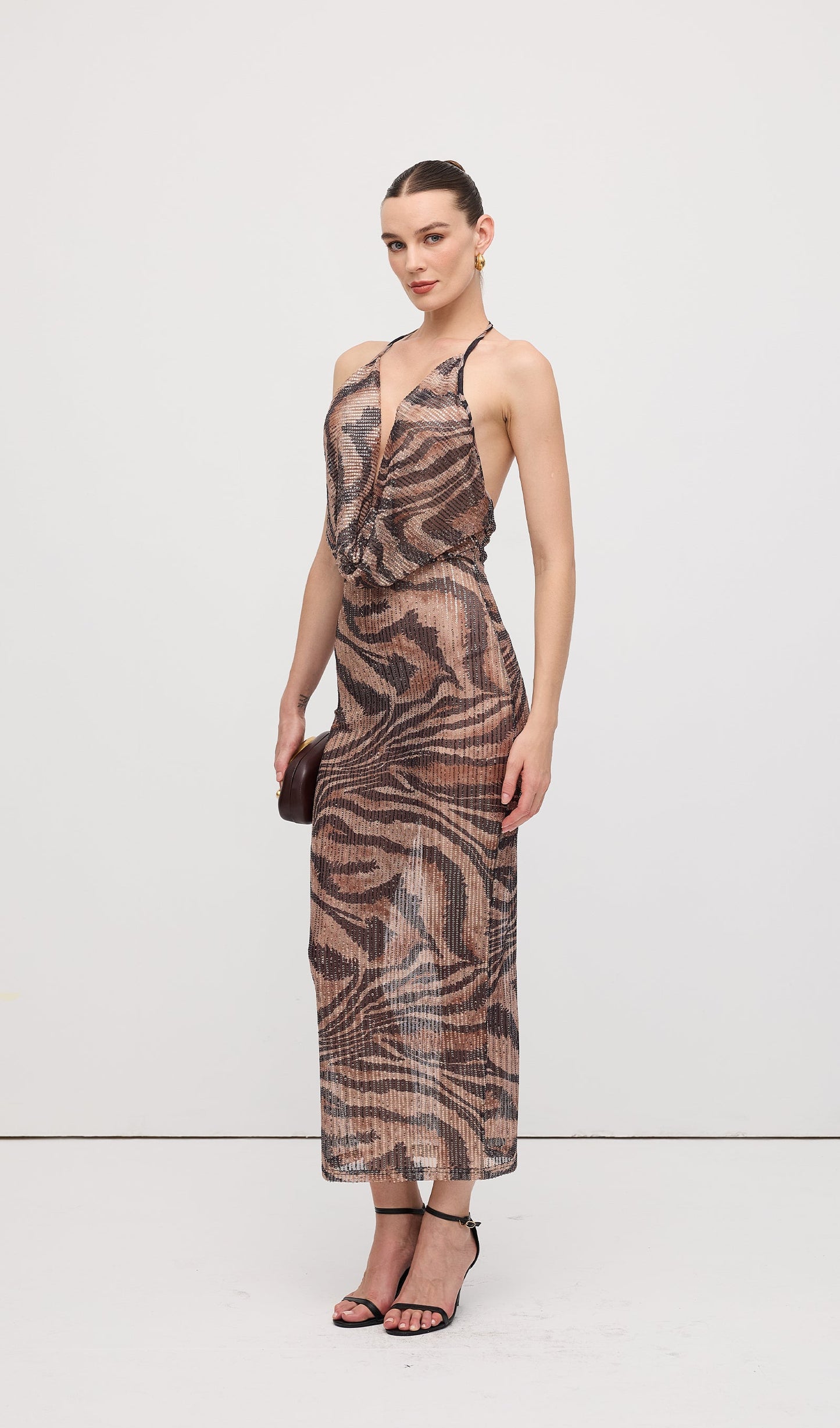 Halter Rhinestone Maxi Dress
