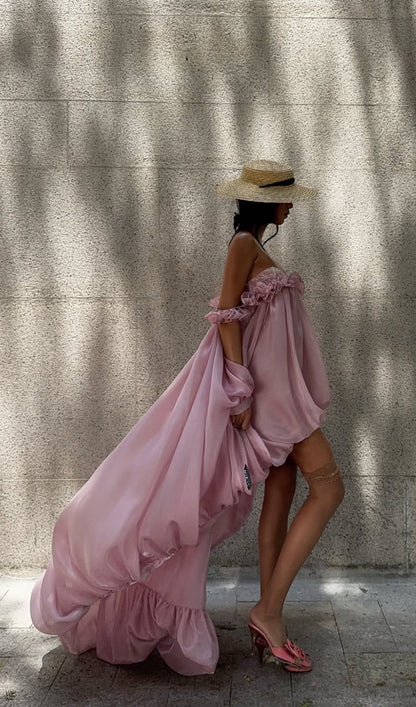 Glossy Bubble Hem Dress In Pink