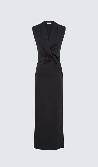 V Neck Crepe Twist Maxi Dress