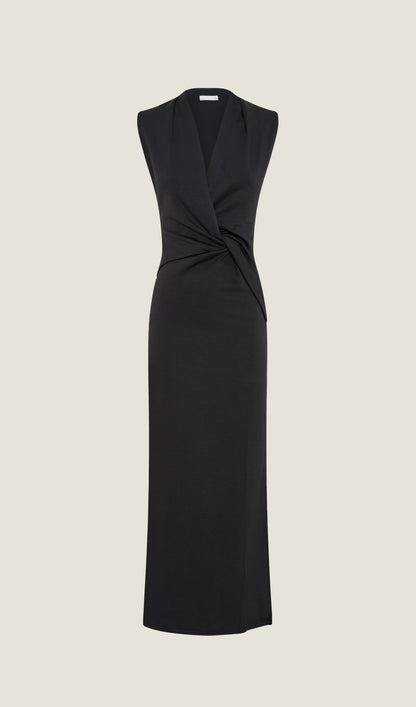 V Neck Crepe Twist Maxi Dress