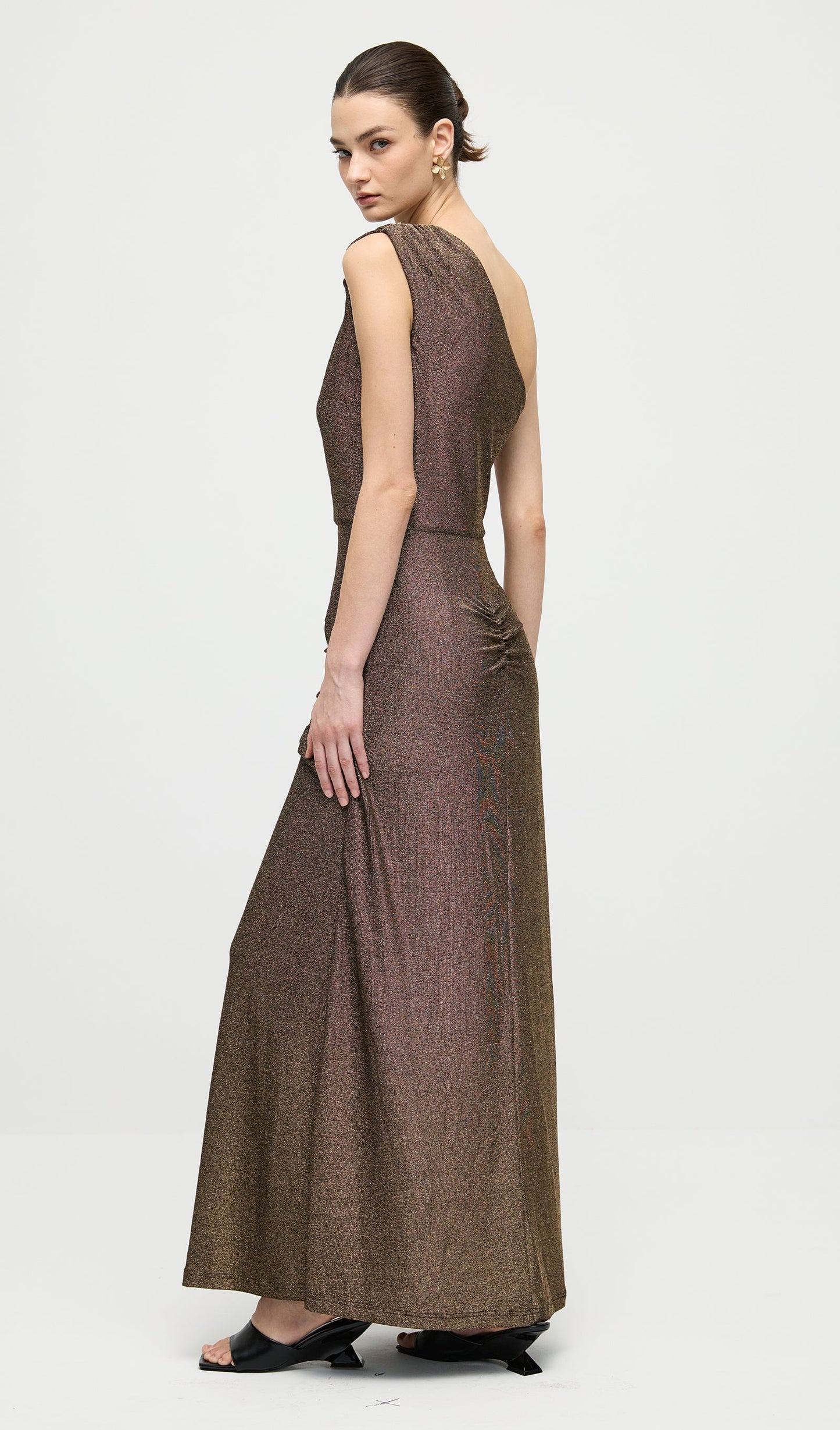 One Shoulder Glitter Split Maxi Dress