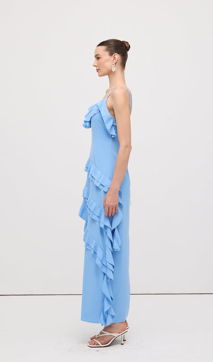 Sleeveless Rayon Ruffle Midi Dress