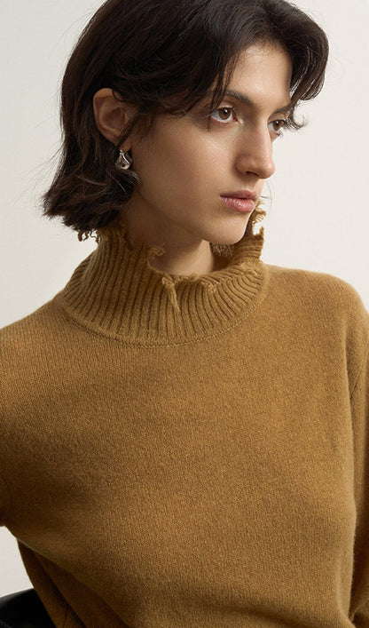 Wool Turtleneck Knit Top In Amber