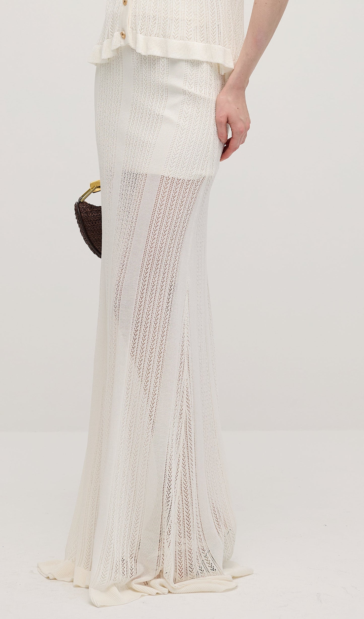 Openwork Jersey Maxi Skirt Sets In White