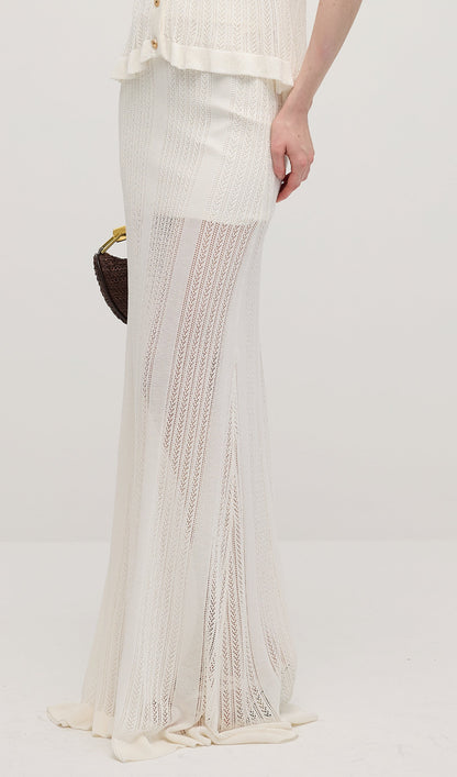 Openwork Jersey Maxi Skirt Sets In White