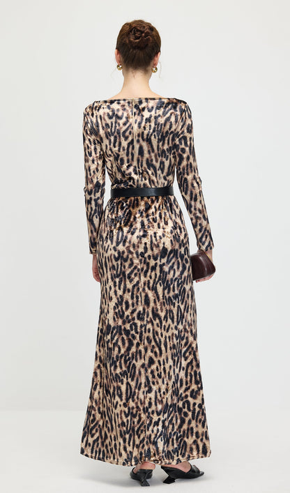 Leopard Printed Velvet Maxi Dress
