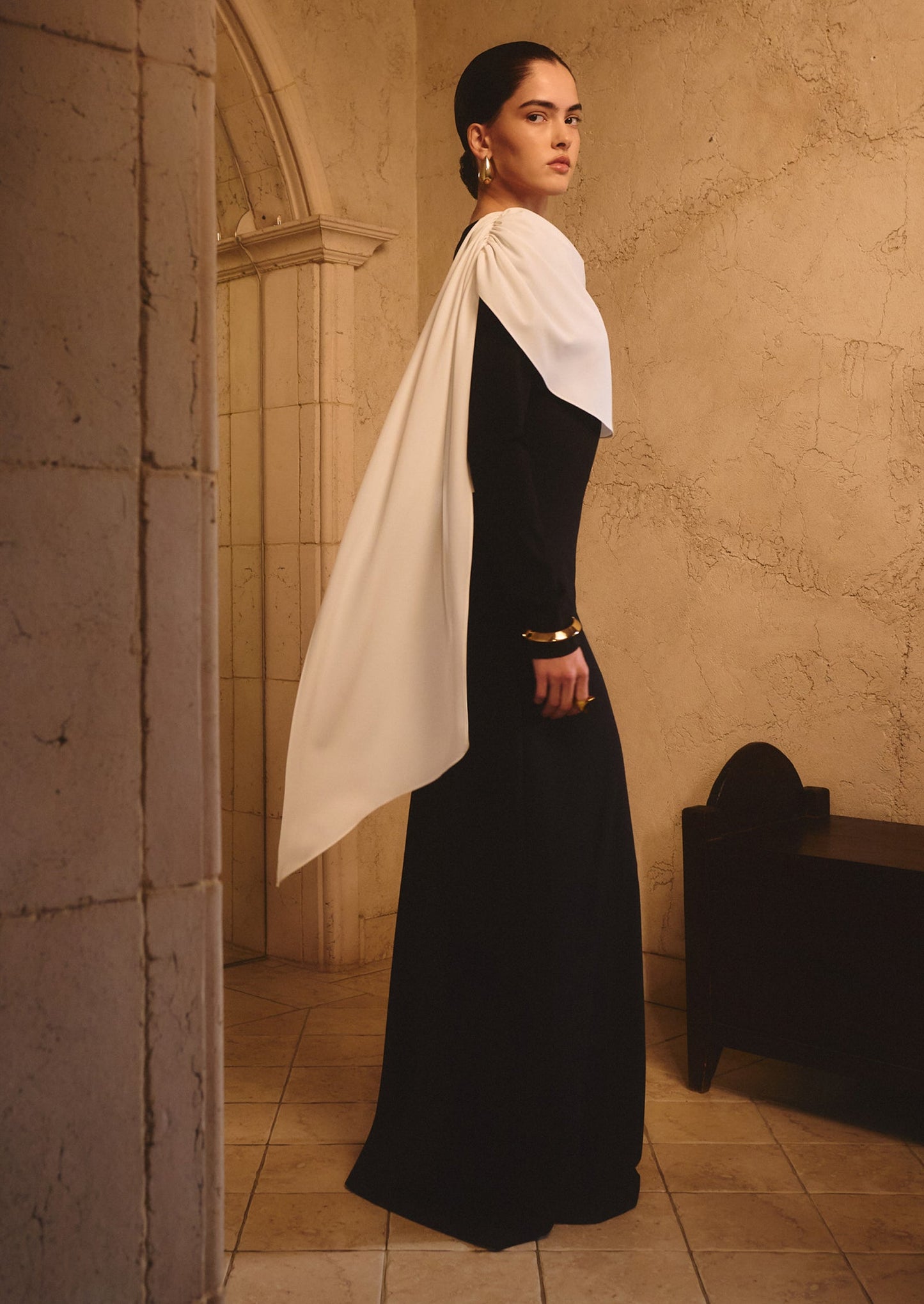 Maxi Dress With Contrasting Draped Shoulders