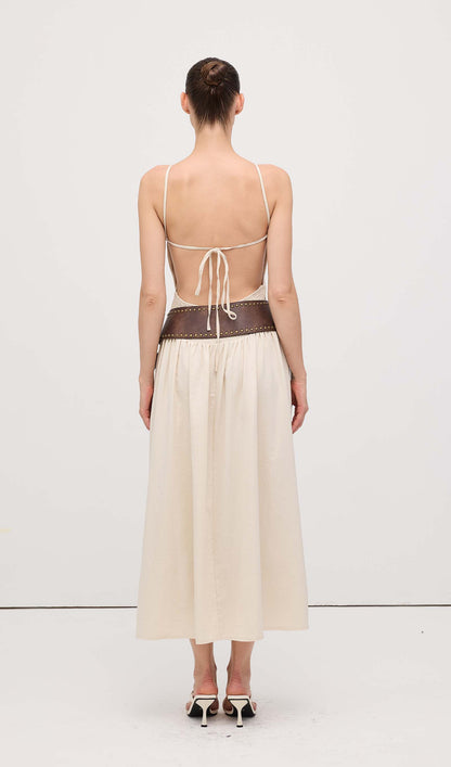 Slit Sleeveless Midi Dress With Belt