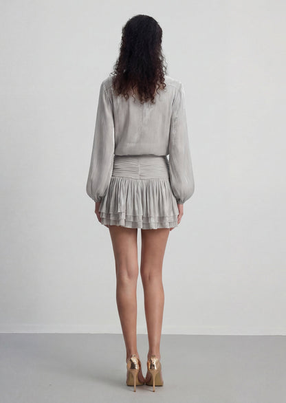 Bow Blouse & Shirred Skirt Set In Silver