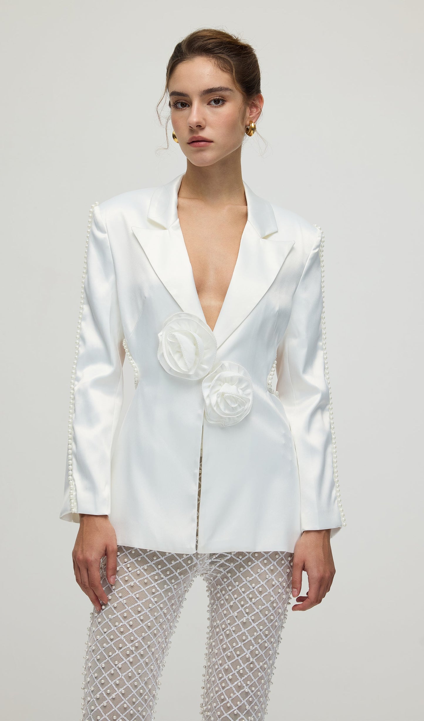 Faux-Pearl Floral Blazer & Trousers Set