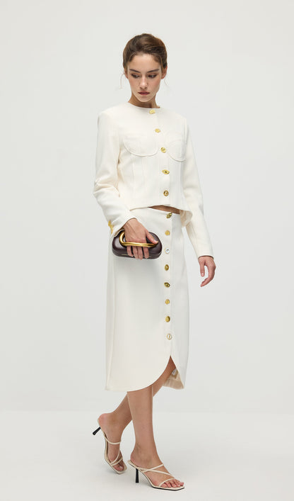 Long Sleeved Back Tie Two-Piece Set In White
