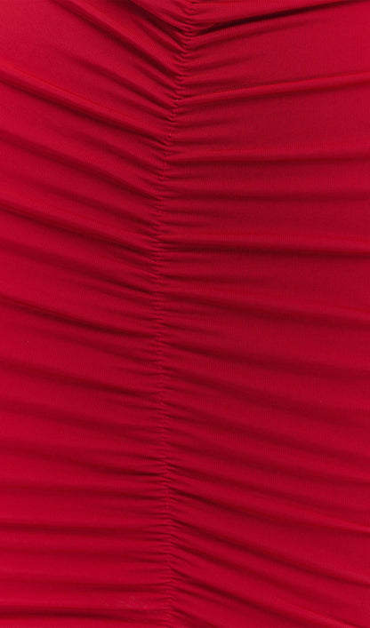 Slinky And Mesh Off Shoulder Mini Dress In Ruby