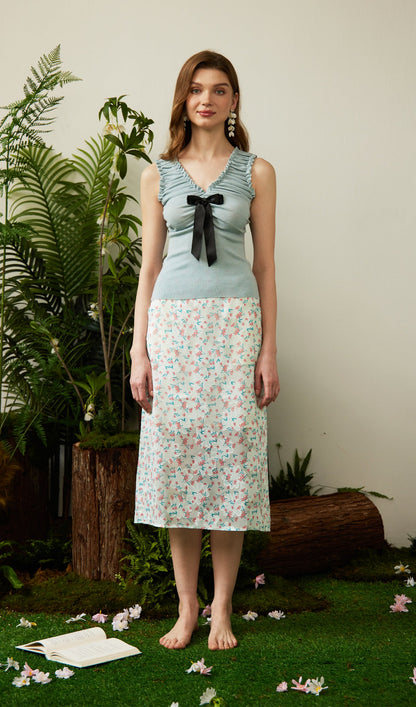 Floral Print Split Midi Skirt