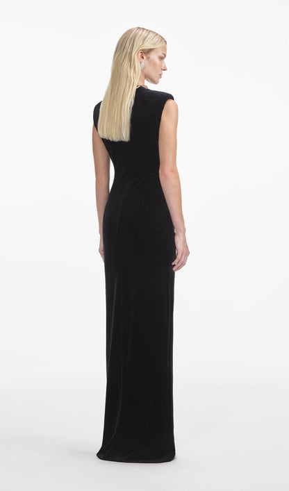 Embellished Velvet Split Maxi Dress