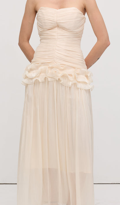 Slim Strapless Ruffle Maxi Dress