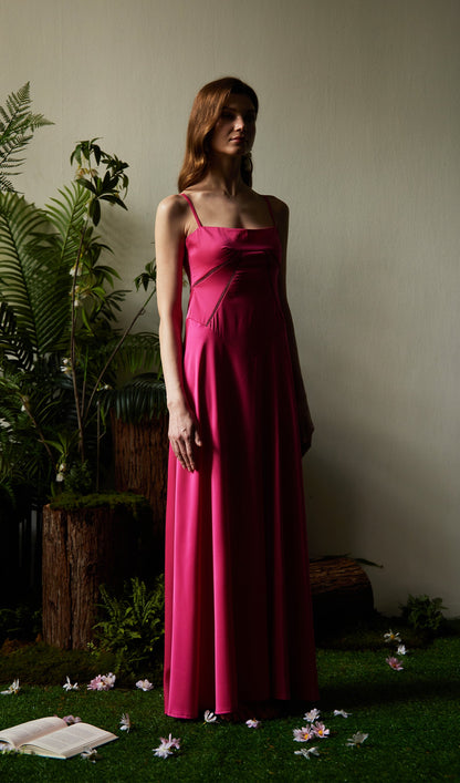 Satin Lace Up Maxi Dress