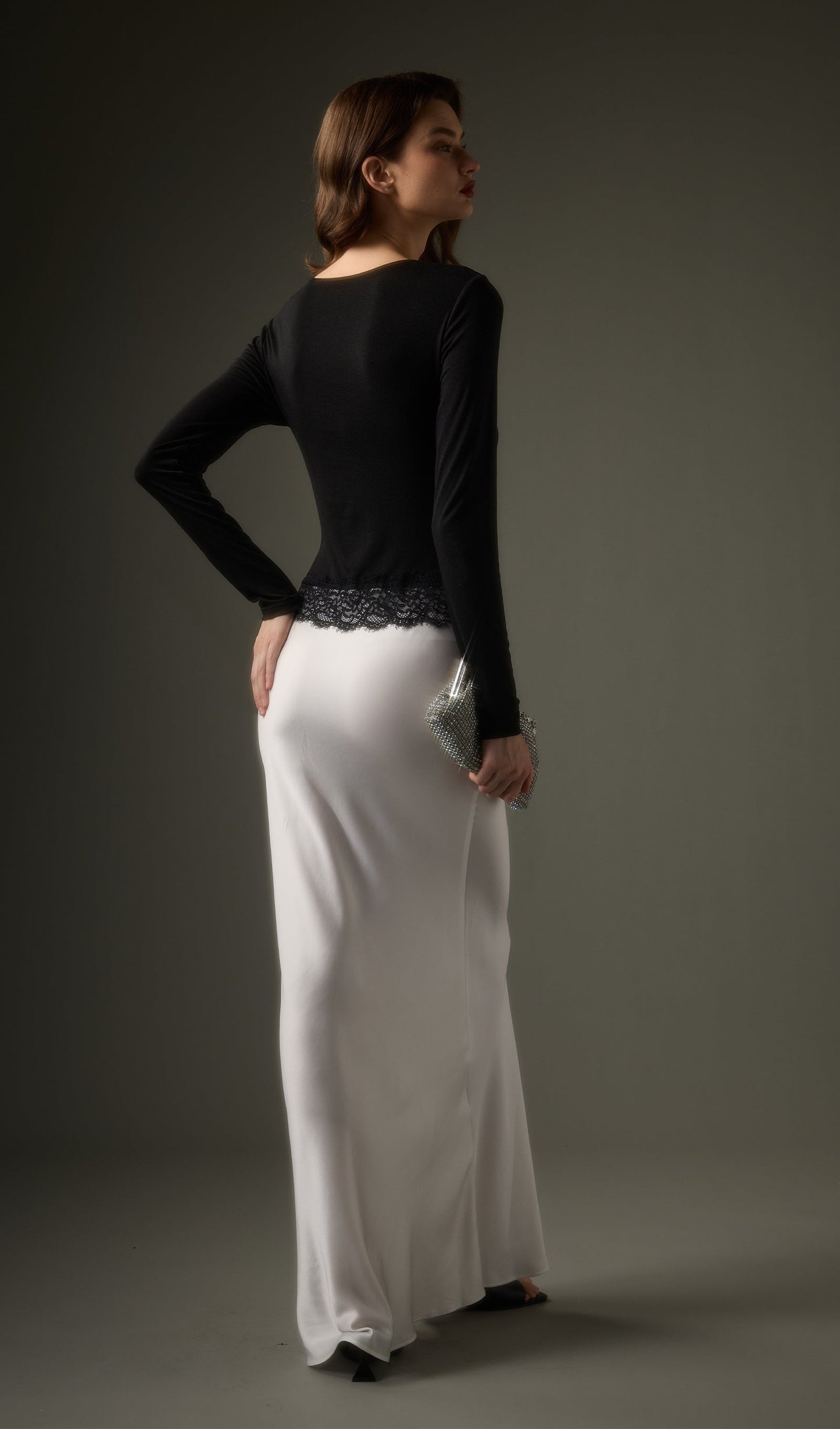 Open Twist Lace Maxi Dress In Black White