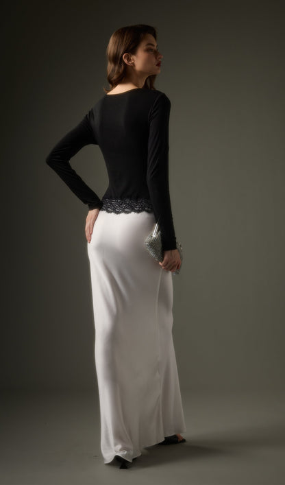 Open Twist Lace Maxi Dress In Black White