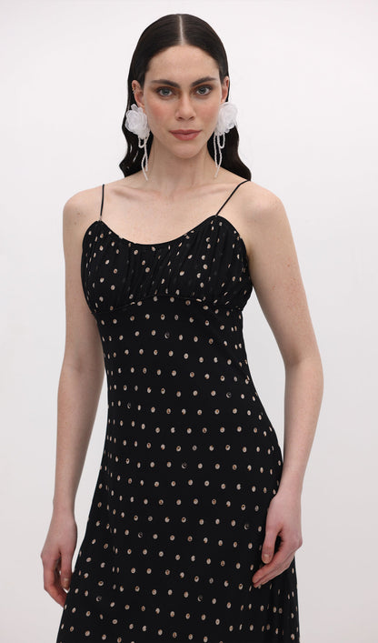Polka Dot Chiffon Slip Midi Dress