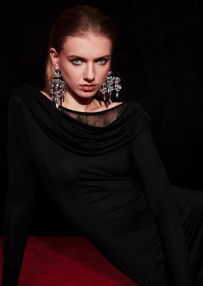 Knitted Maxi Dress With Lace Inserts