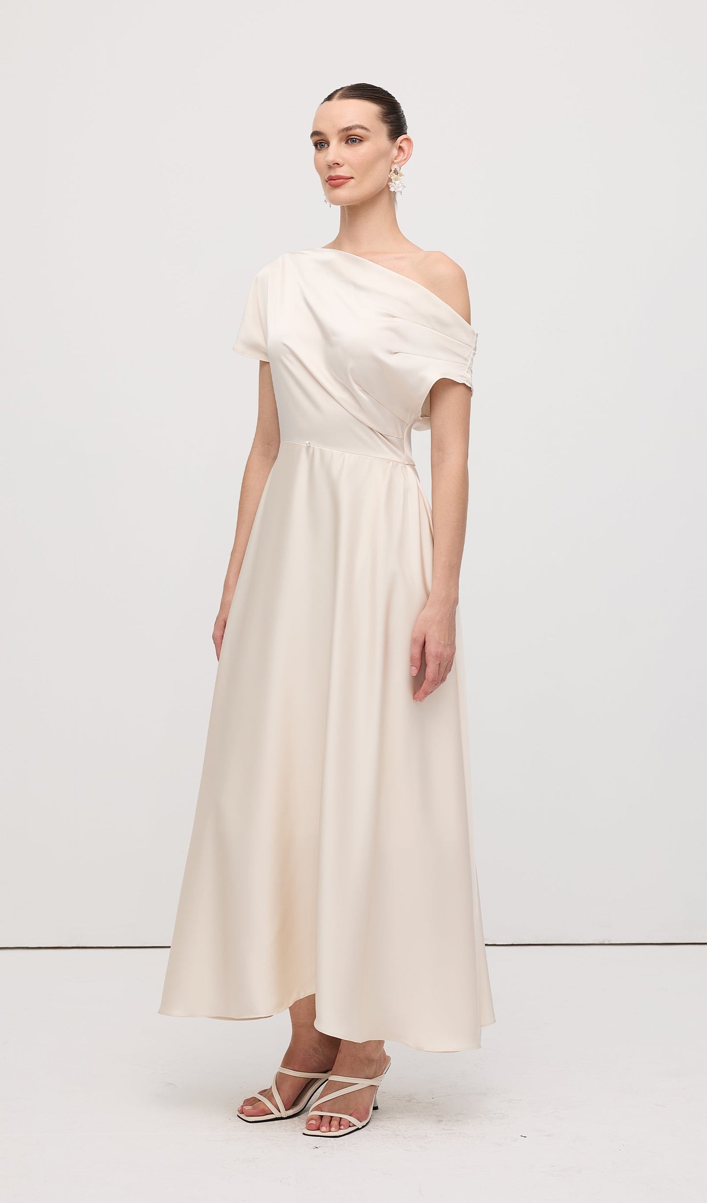 Asymmetry Satin Lace Up Maxi Dress