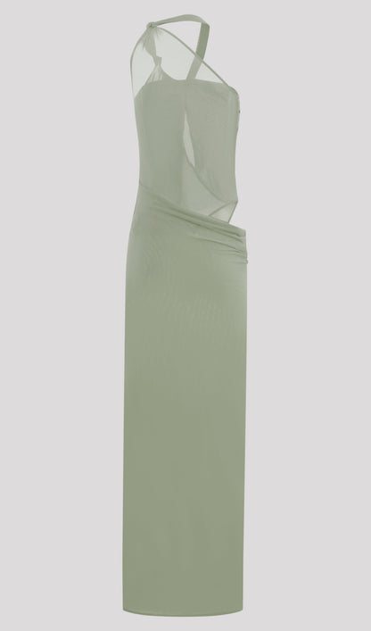 Knotted Mesh Maxi Dress In Sage