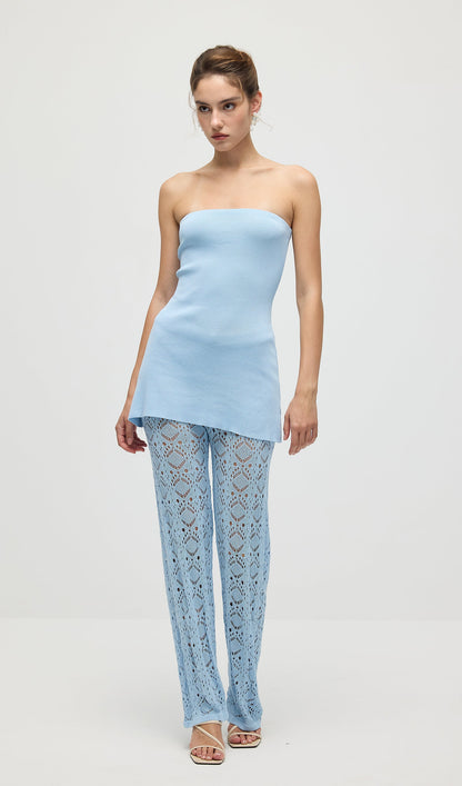 Bandage Knit Top & Crochet Knit Pants In Blue