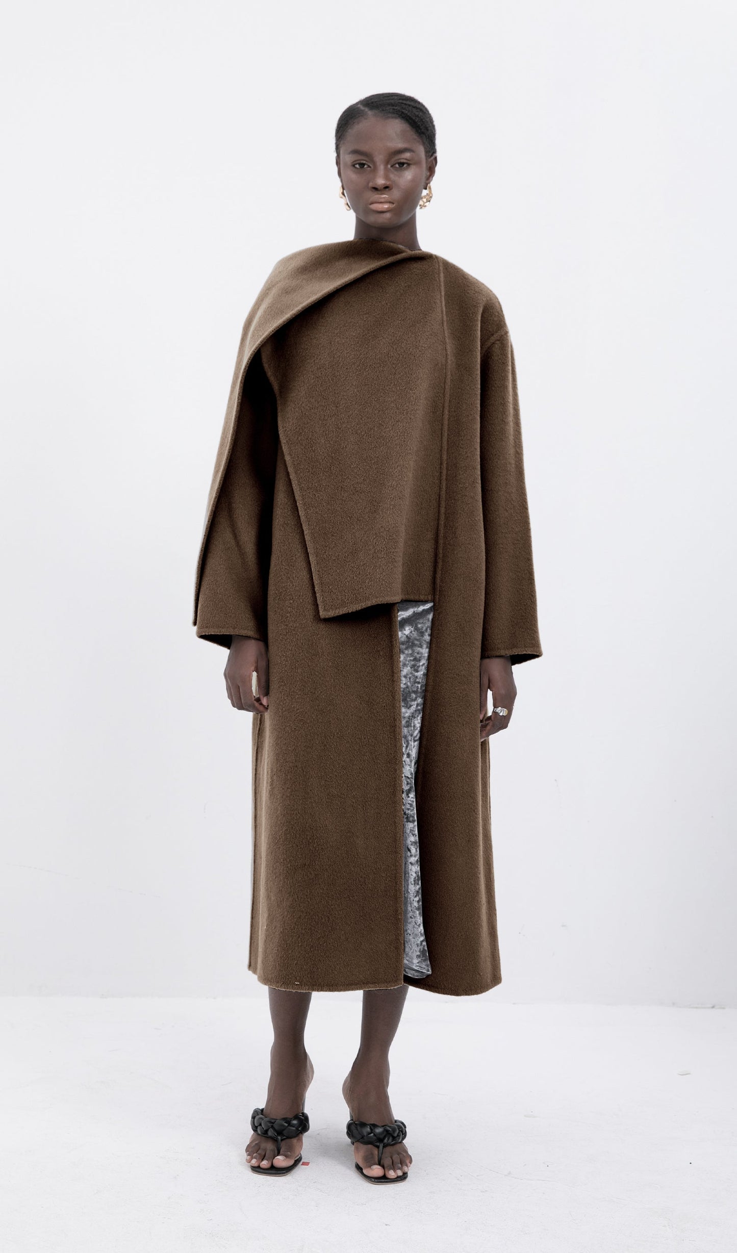 Trendy Oversized Cape Style Coat-Coffee