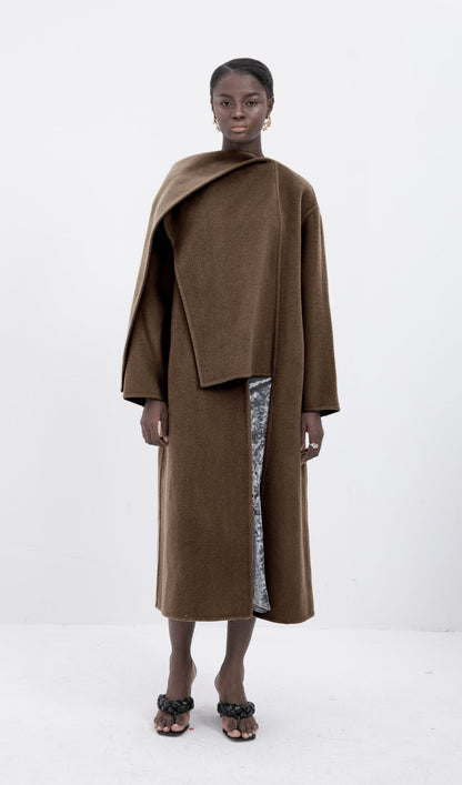 Trendy Oversized Cape Style Coat-Coffee