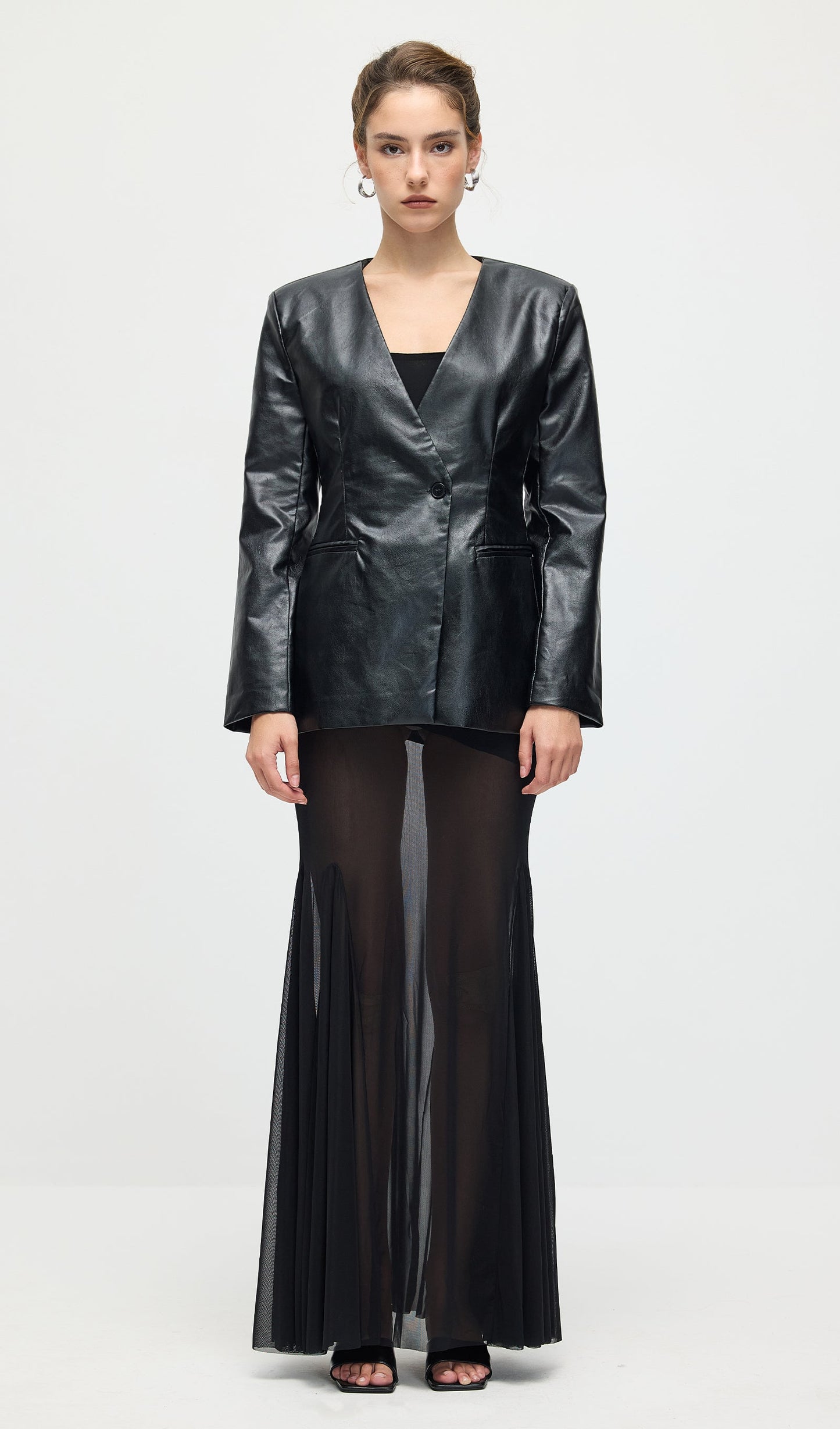 Vegan Leather Blazer In Black