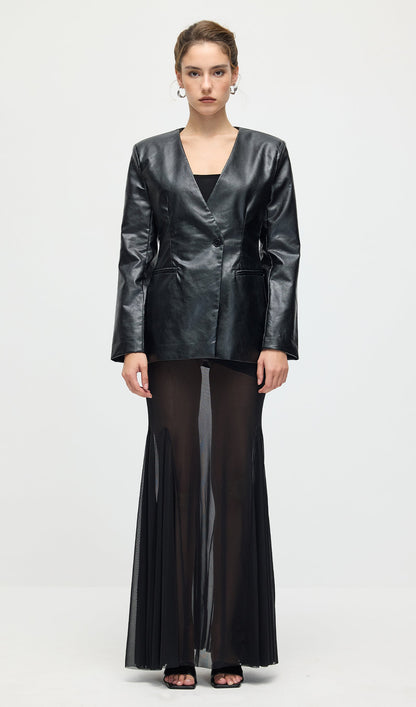 Vegan Leather Blazer In Black