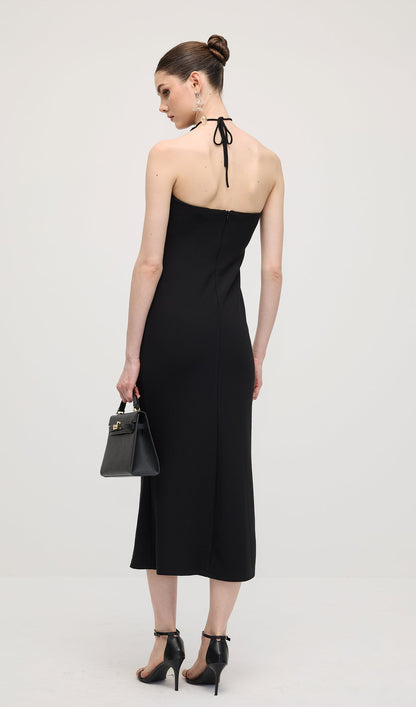 Solid Off Shoulder Midi Dress In Black