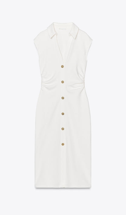 Solid Pique Shirt Midi Dress
