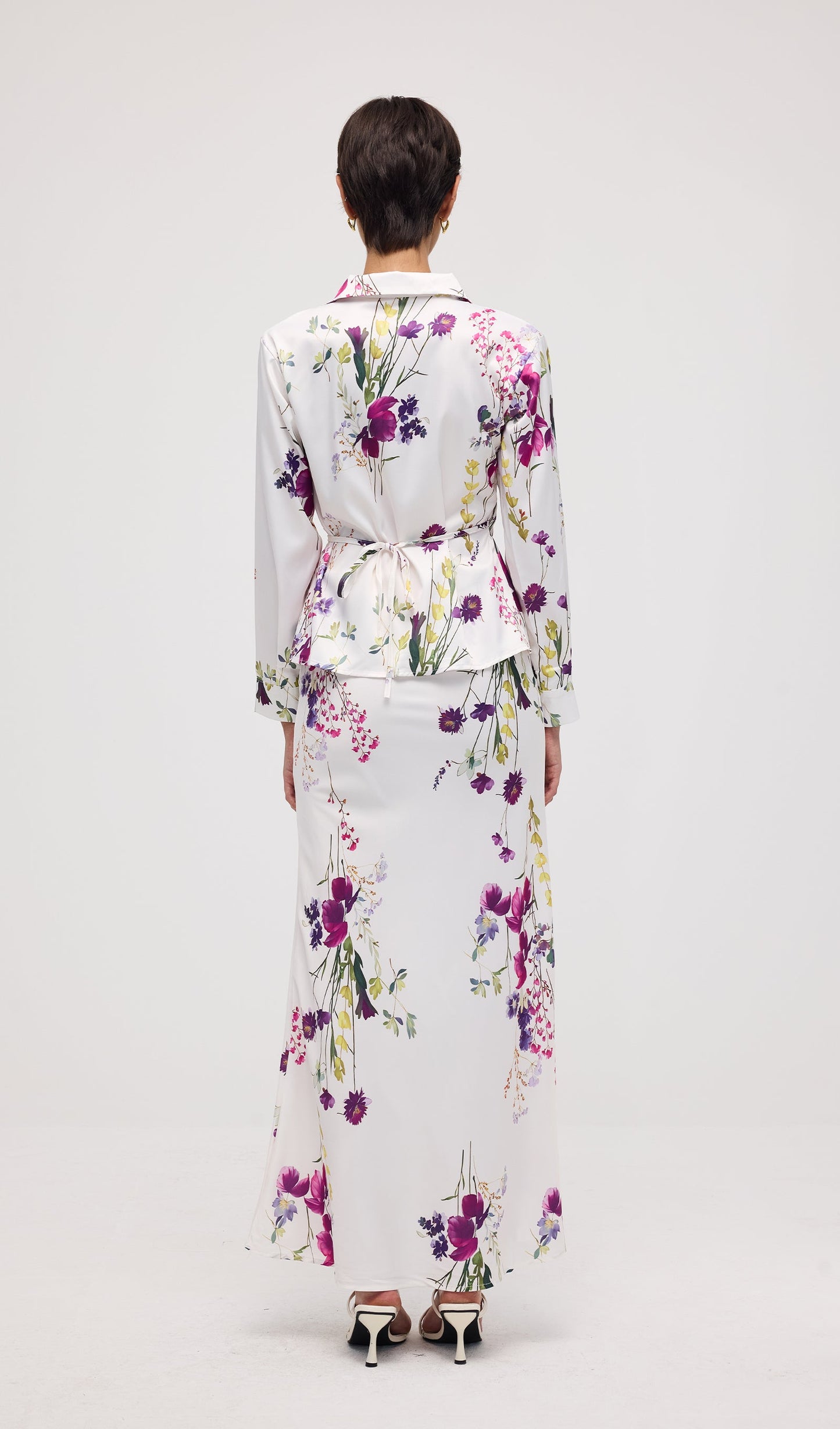 Floral Print Satin Maxi Skirt Two Piece Sets