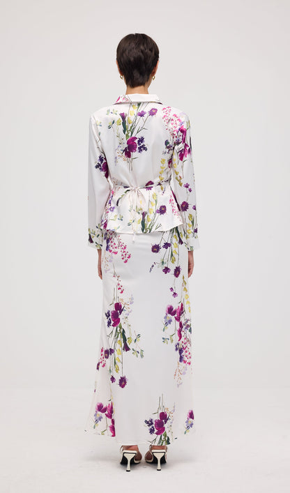 Floral Print Satin Maxi Skirt Two Piece Sets
