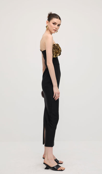 One Shoulder Rose Bodycon Maxi Dress