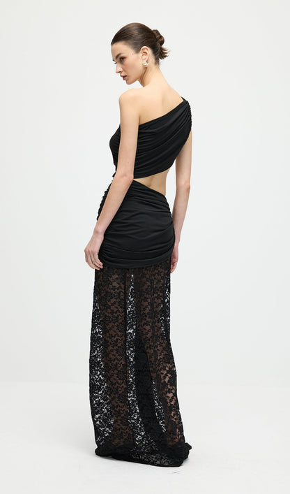 Asymmetric Lace Cut Out Draped Maxi Dress