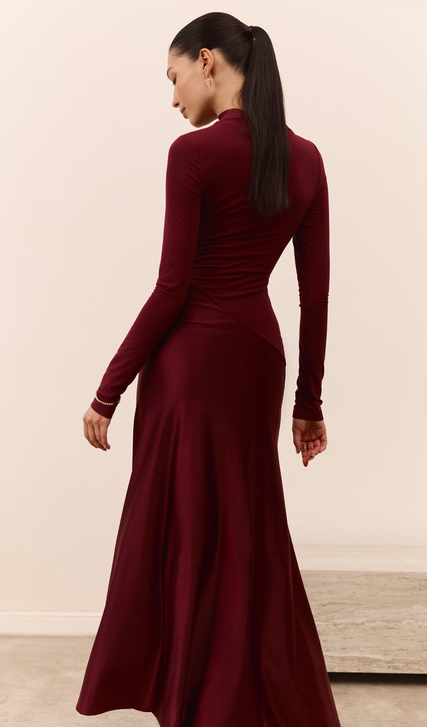 Combination Maxi Dress With Satin In Red