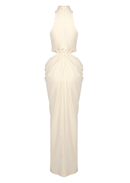 Solid Cut Out Ruched Maxi Dress