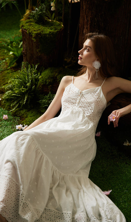 Hollow Embroidery Slip Midi Dress