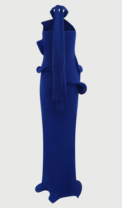 Halter Knit Maxi Dress In Cobalt