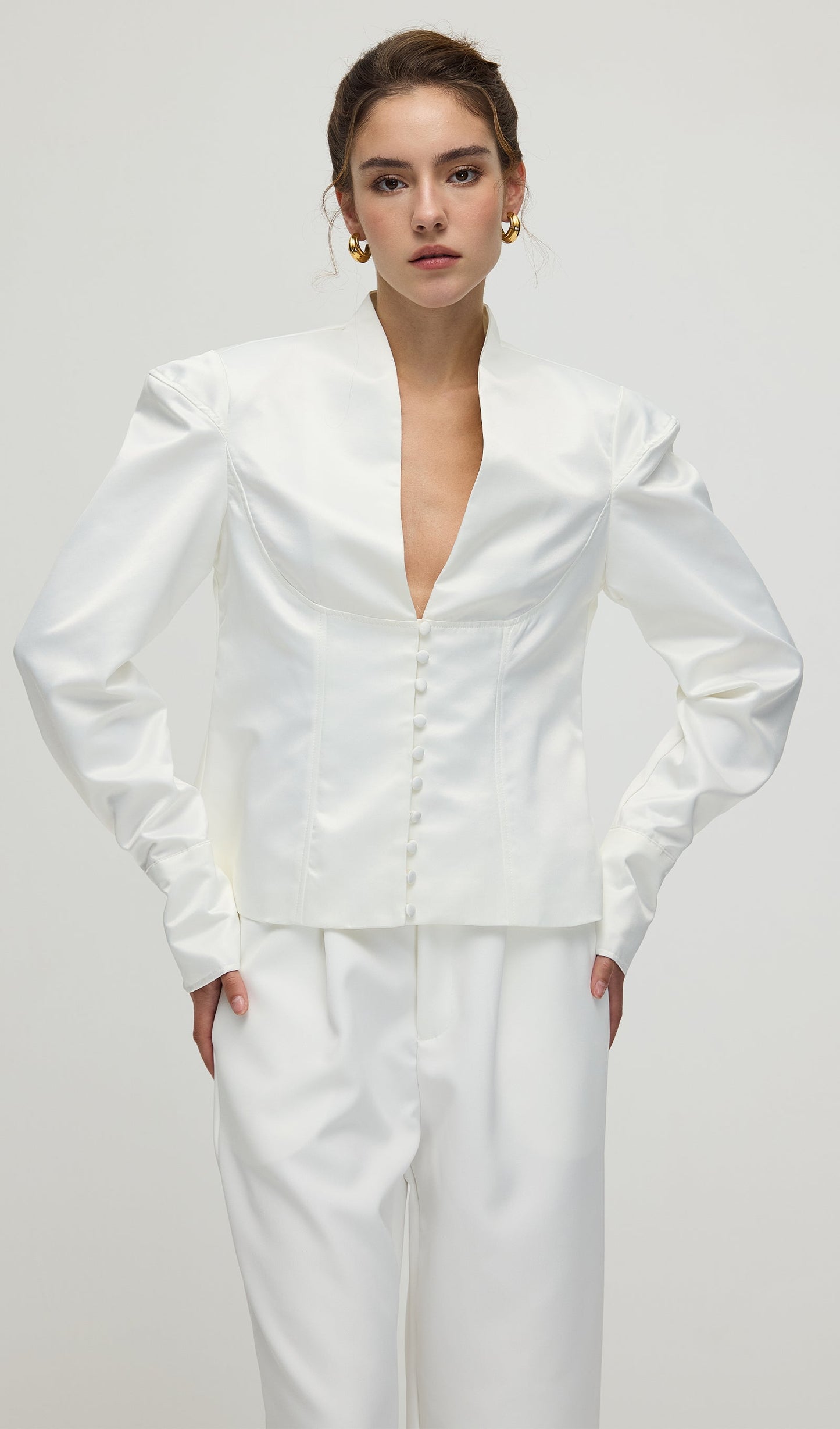 Solid Deep V Wide Shoulder Coat