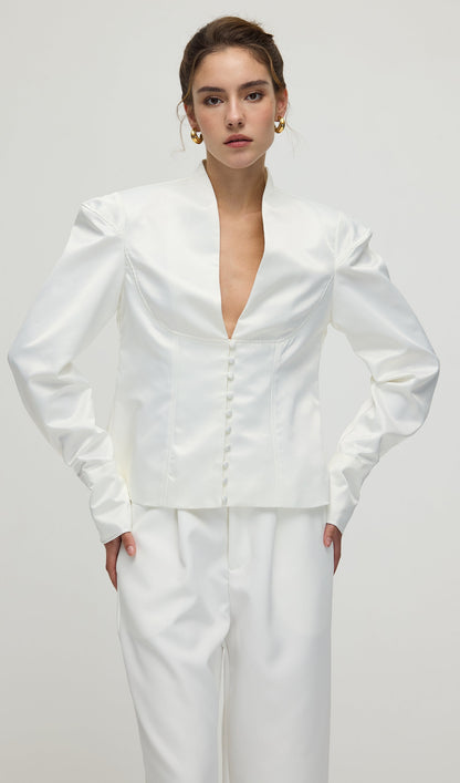 Solid Deep V Wide Shoulder Coat