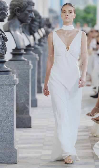 Fitted V Neck Maxi Dress