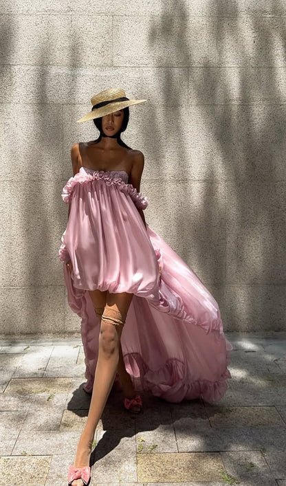 Glossy Bubble Hem Dress In Pink
