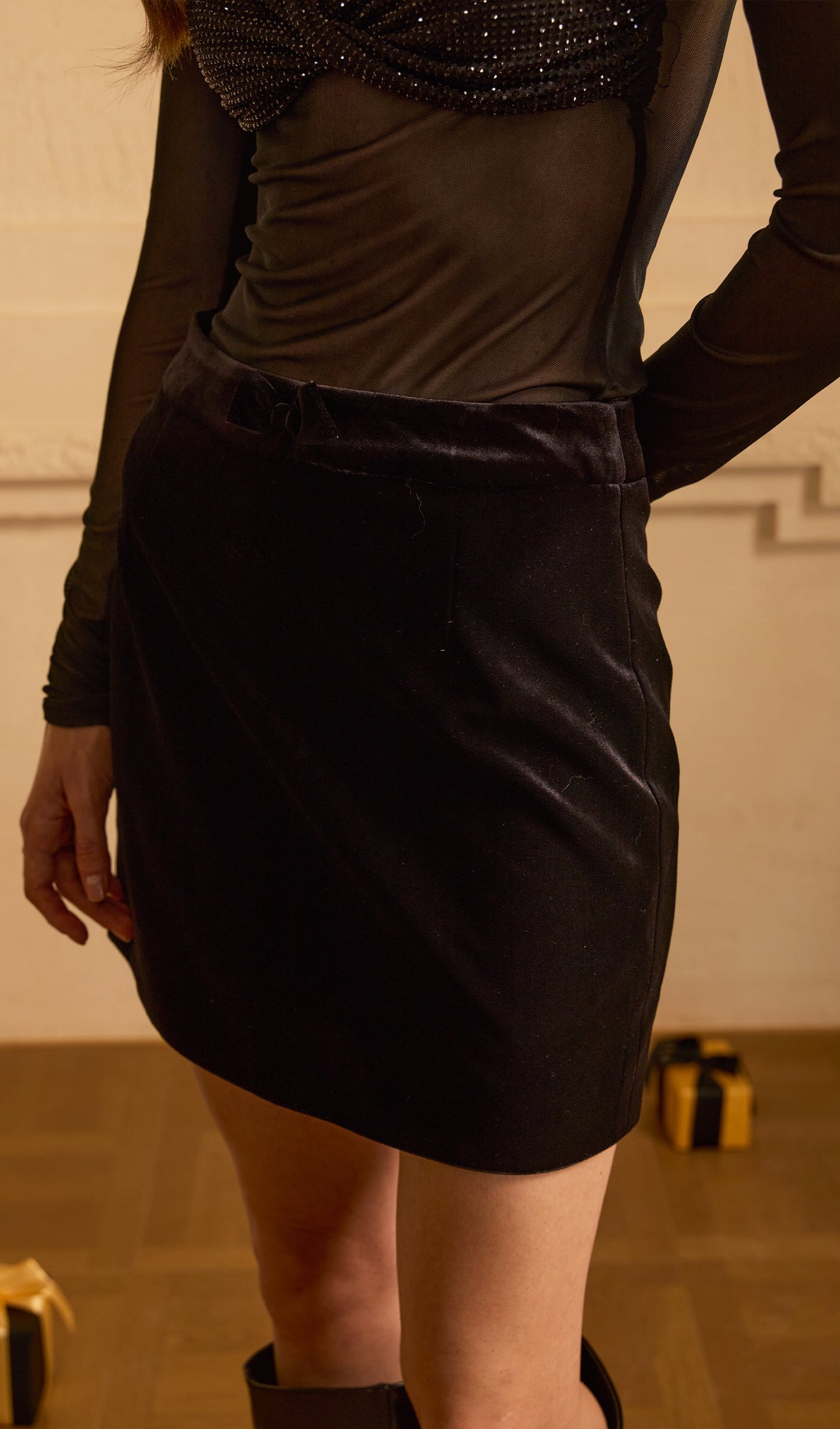 Velvet A-Line Mini Skirt