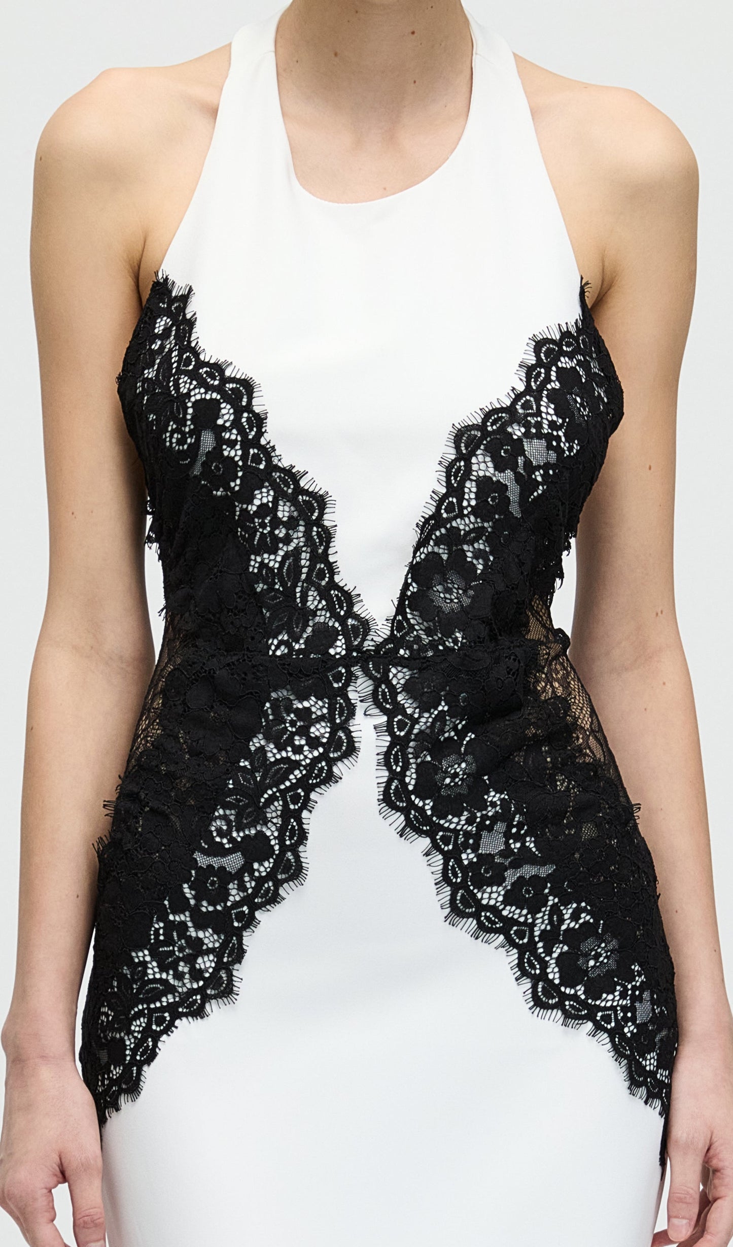 Solid Open Back Maxi Dress In Crepe & Lace