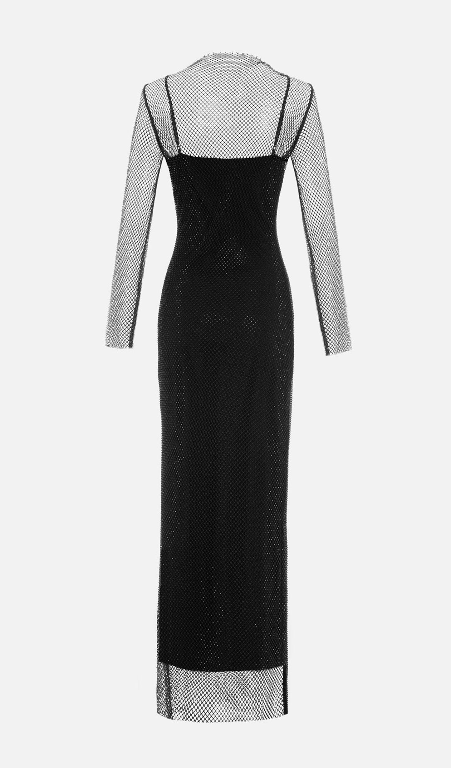 Mesh With Monochrome Lining  Maxi Dress In Black