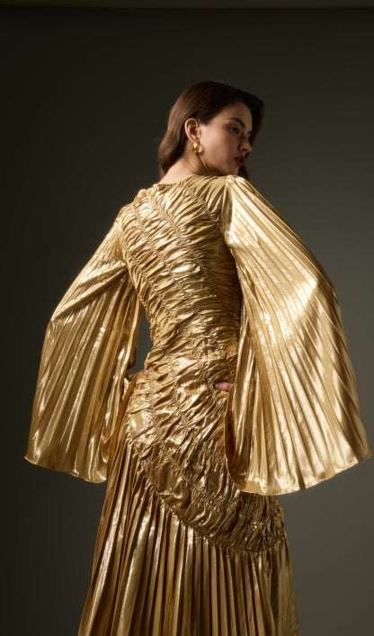 Metallic Maxi Dress In Gold