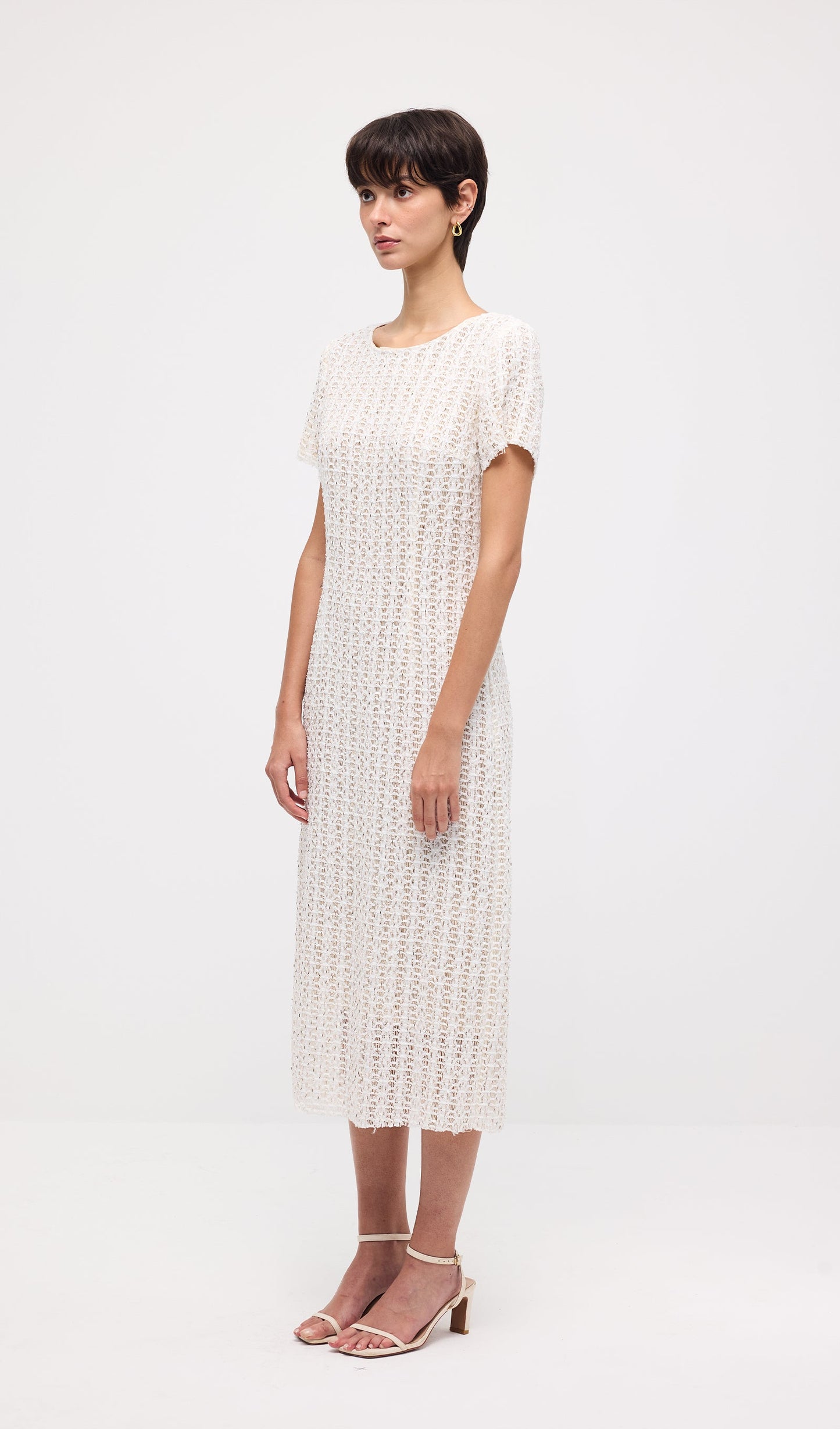 Short Sleeve Crochet Midi Dress